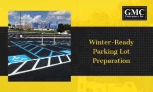 Parking lot winter preparation with asphalt maintenance
